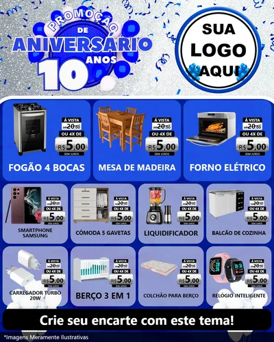 Modelo de Rede Social para Feed Instagram com o tema Promoção de Aniversário - 10 Anos para Móveis e Eletro