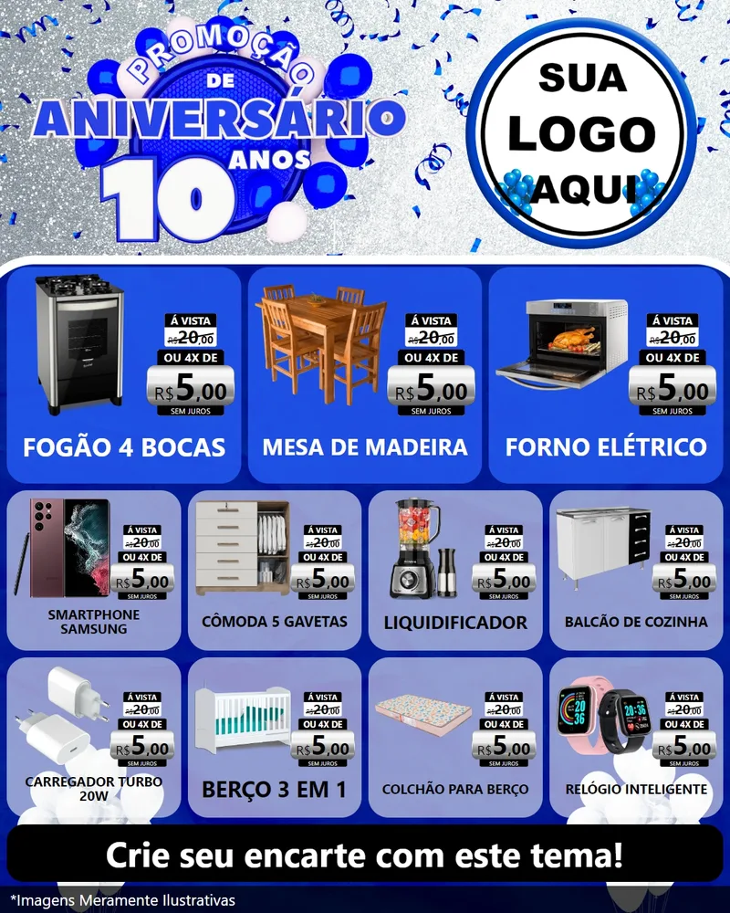 Modelo de Rede Social para Feed Instagram com o tema Promoção de Aniversário - 10 Anos para Móveis e Eletro
