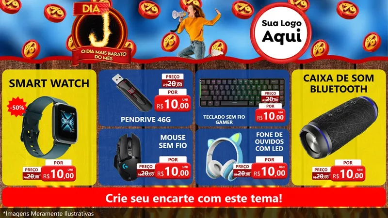 Modelo de TV para TV Horizontal com o tema Dia J - O Dia Mais Barato Do Mês para Informática
