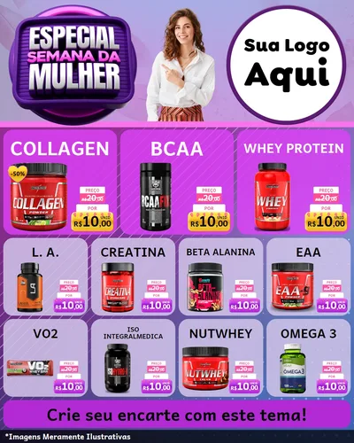 Modelo de Rede Social para Feed Instagram com o tema Especial Semana da Mulher para Suplementos alimentares