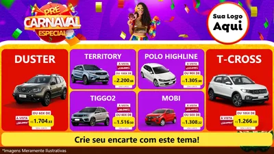 Modelo de TV para TV Horizontal com o tema Pré-Carnaval Especial para Concessionaria de Carros