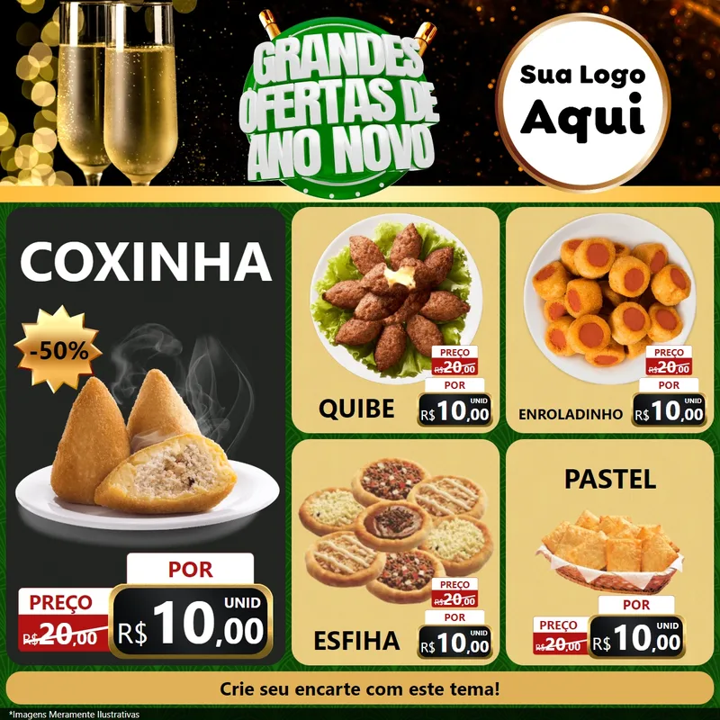 Modelo de Rede Social para Feed Facebook com o tema Grandes Ofertas de Ano Novo para Salgadaria
