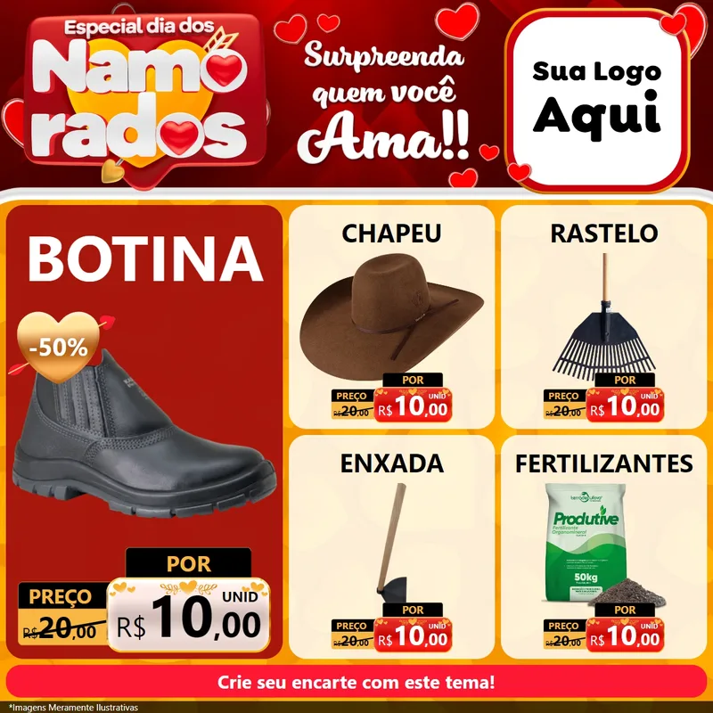 Modelo de Rede Social para Feed Facebook com o tema Especial Dia dos Namorados para Agropecuária