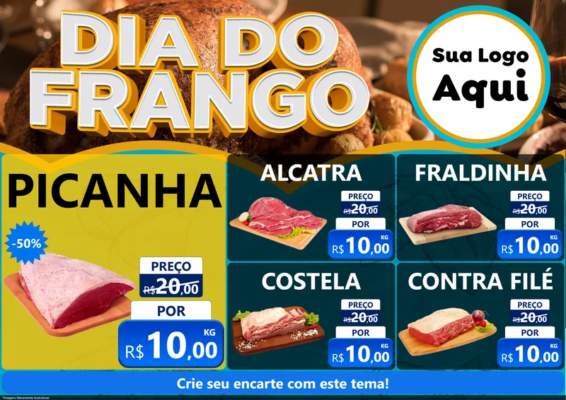 Modelo de Encarte para Encarte A4 Horizontal com o tema Dia Do Frango para Açougue