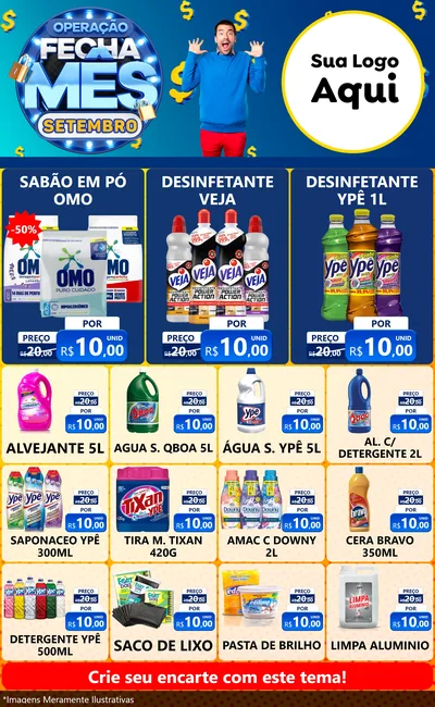 Modelo de Encarte para Encarte Grande com o tema Operação Fecha Mês Setembro para Produtos de Limpeza