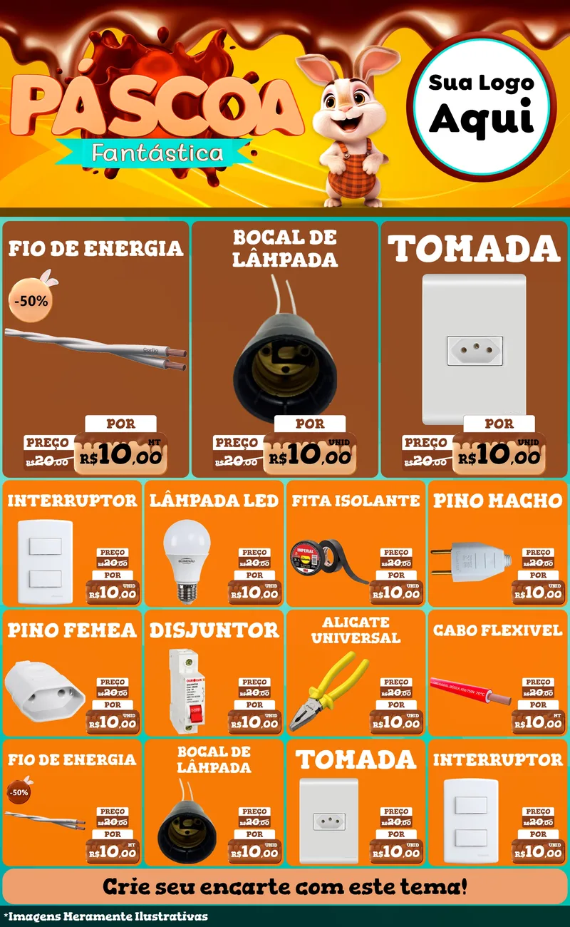 Modelo de Encarte para Encarte Grande com o tema Páscoa Fantástica para Materiais Elétricos