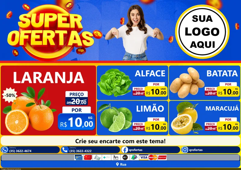 Modelo de Encarte para Encarte A4 Horizontal com o tema Super Ofertas para Hortifrúti