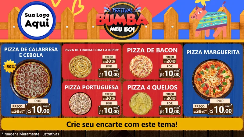 Modelo de TV para TV Horizontal com o tema Festival Bumba Meu Boi para Pizzaria
