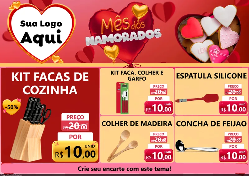 Modelo de Encarte para Encarte A4 Horizontal com o tema Mês dos Namorados para Utilidades Domésticas