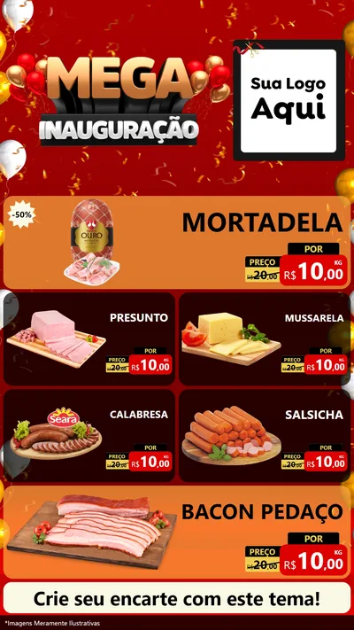 Modelo de TV para TV Vertical com o tema Mega Inauguração para Frios e Laticínios