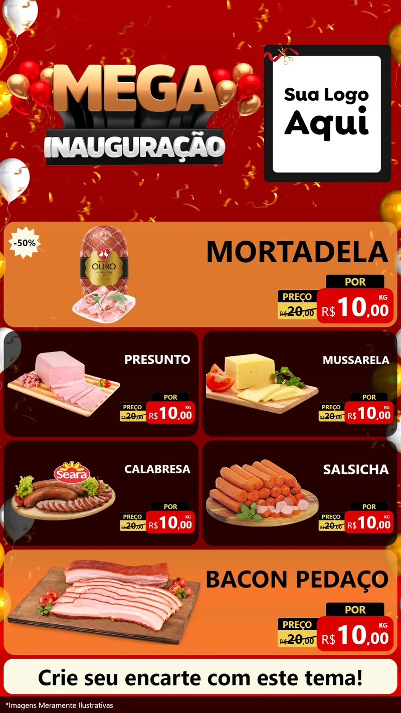 Modelo de TV para TV Vertical com o tema Mega Inauguração para Frios e Laticínios