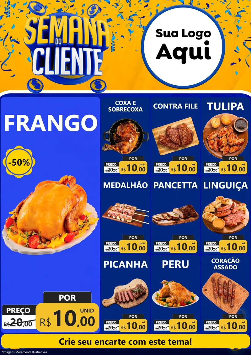 Modelo de Encarte para Encarte A4 Vertical com o tema Semana do Cliente para Assados
