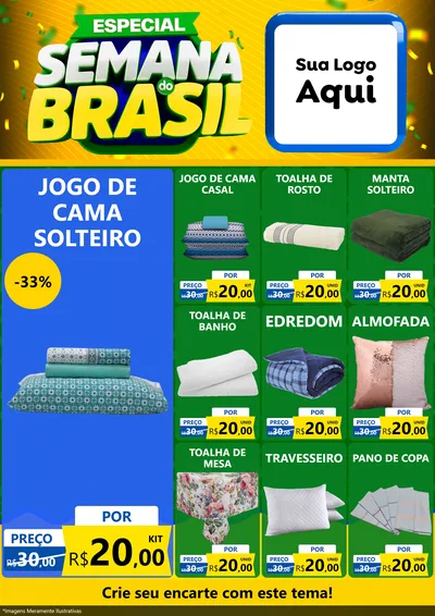 Modelo de Encarte para Encarte A4 Vertical com o tema Especial Semana do Brasil para Cama, Mesa e Banho