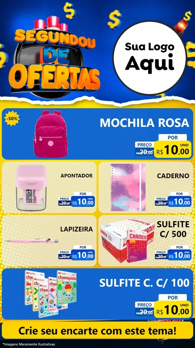 Modelo de TV para TV Vertical com o tema Segundou de Ofertas para Papelaria