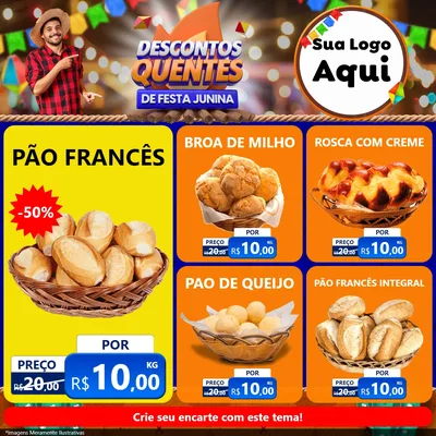 Modelo de Rede Social para Feed Facebook com o tema Descontos Quentes de Festa Junina para Padaria