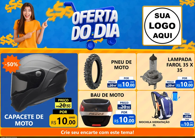 Modelo de Encarte para Encarte A4 Horizontal com o tema Oferta do Dia para Moto peças