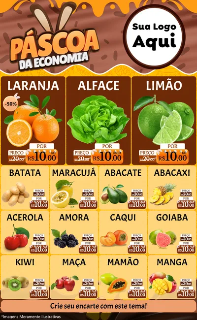 Modelo de Encarte para Encarte Grande com o tema Páscoa da Economia para Hortifrúti