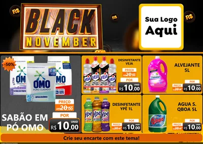 Modelo de Encarte para Encarte A4 Horizontal com o tema Black November para Produtos de Limpeza