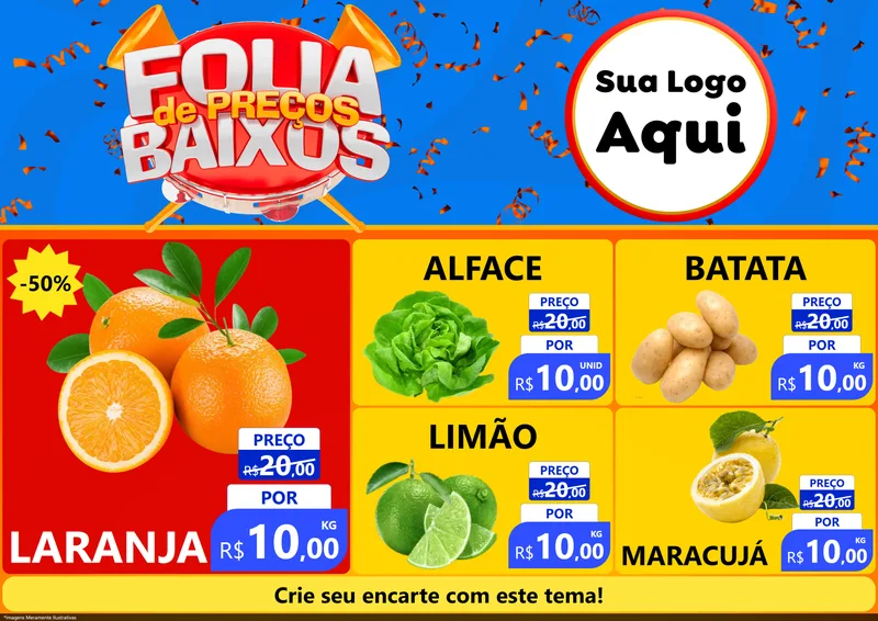 Modelo de Encarte para Encarte A4 Horizontal com o tema Folia de Preços Baixos para Hortifrúti