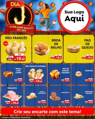 Modelo de Rede Social para Feed Instagram com o tema Dia J - O Dia Mais Barato Do Mês para Padaria