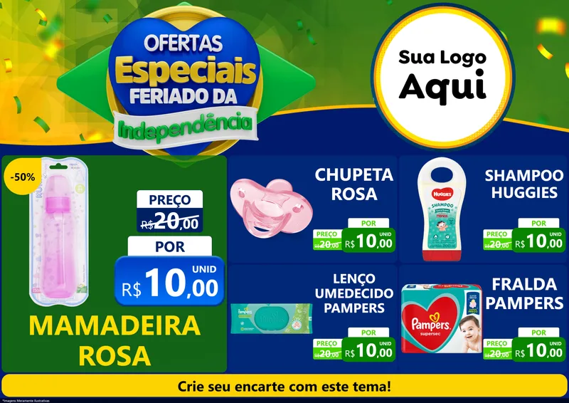 Modelo de Encarte para Encarte A4 Horizontal com o tema Ofertas Especiais Feriado da Independência para Bebês