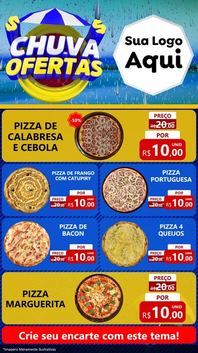 Modelo de TV para TV Vertical com o tema Chuva de Ofertas para Pizzaria