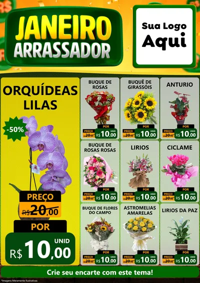 Modelo de Encarte para Encarte A4 Vertical com o tema Janeiro Arrasador para Floricultura e jardim