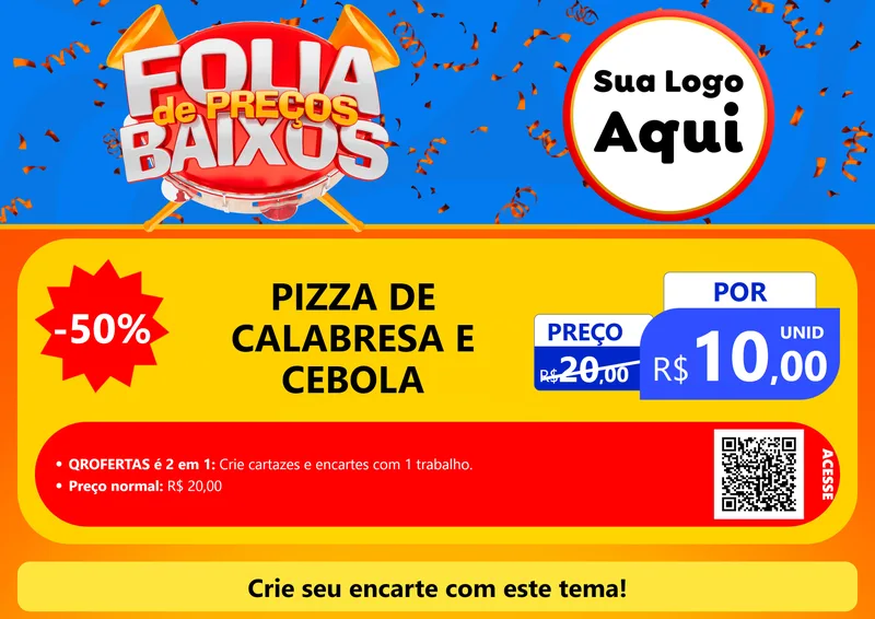 Modelo de Cartaz para Cartaz A4 Horizontal com o tema Folia de Preços Baixos para Pizzaria