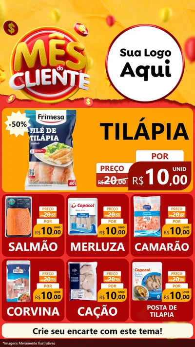 Modelo de Rede Social para Stories com o tema Mês do Cliente para Peixaria
