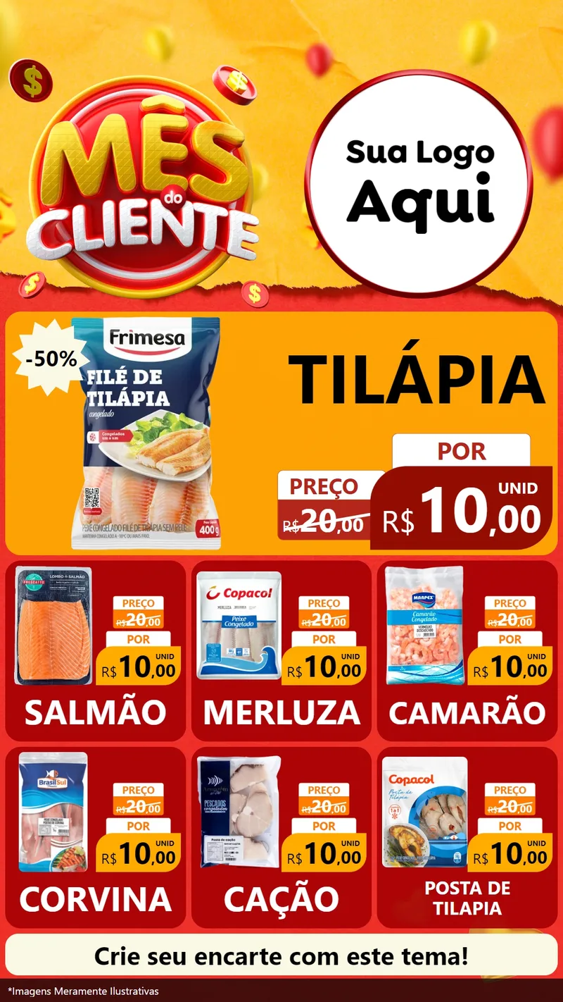Modelo de Rede Social para Stories com o tema Mês do Cliente para Peixaria