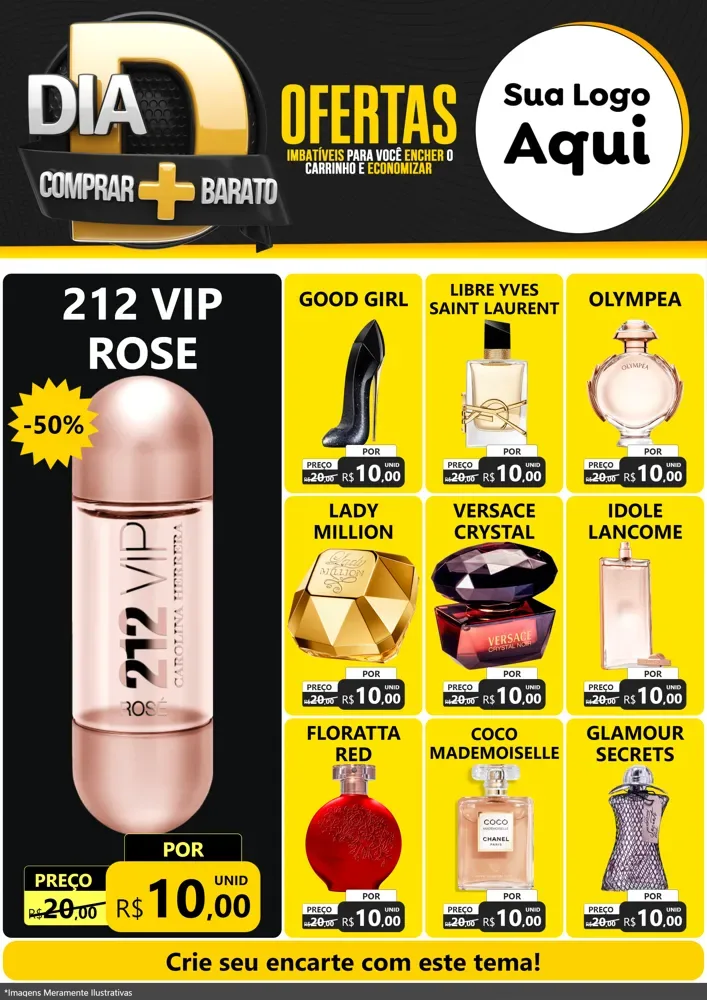 Modelo de Encarte para Encarte A4 Vertical com o tema Dia D Mais Economia para Perfumes
