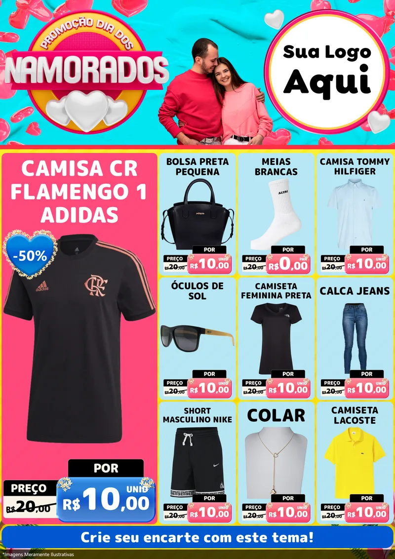 Modelo de Encarte para Encarte A4 Vertical com o tema Promoção Dia dos Namorados para Roupas e acessórios