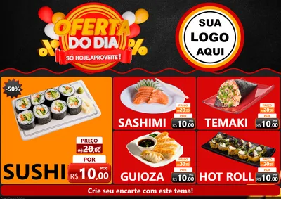 Modelo de Encarte para Encarte A4 Horizontal com o tema Oferta do Dia - Só hoje, Aproveite! para Comida japonesa