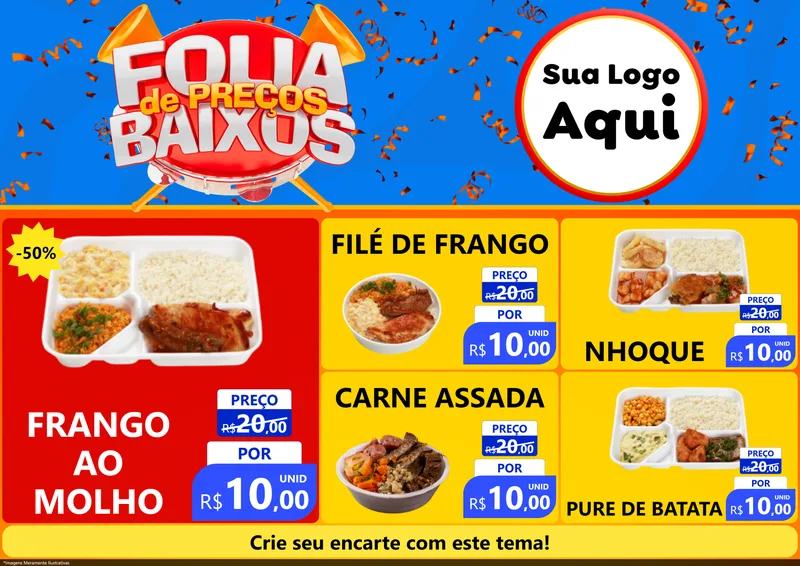 Modelo de Encarte para Encarte A4 Horizontal com o tema Folia de Preços Baixos para Restaurante