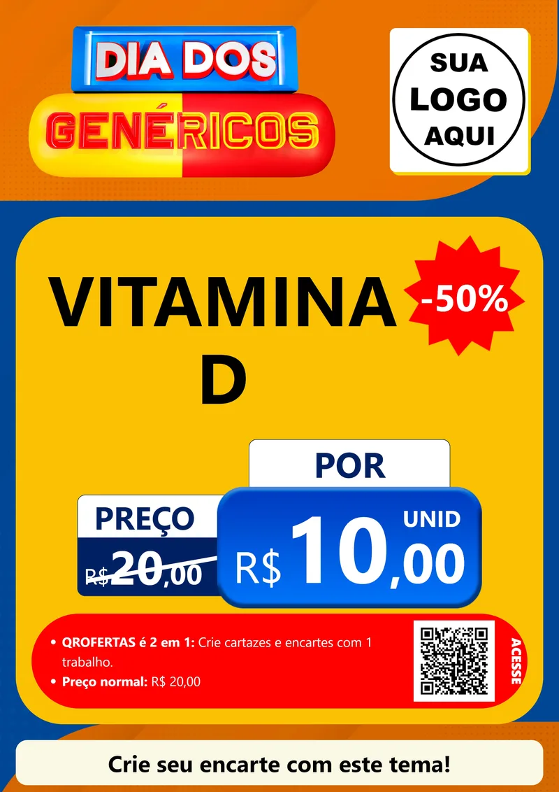 Modelo de Cartaz para Cartaz A4 Vertical com o tema Dia dos Genéricos - Farmácia para Farmácia