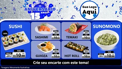 Modelo de TV para TV Horizontal com o tema Promoção de Aniversário - 15 Anos para Comida japonesa
