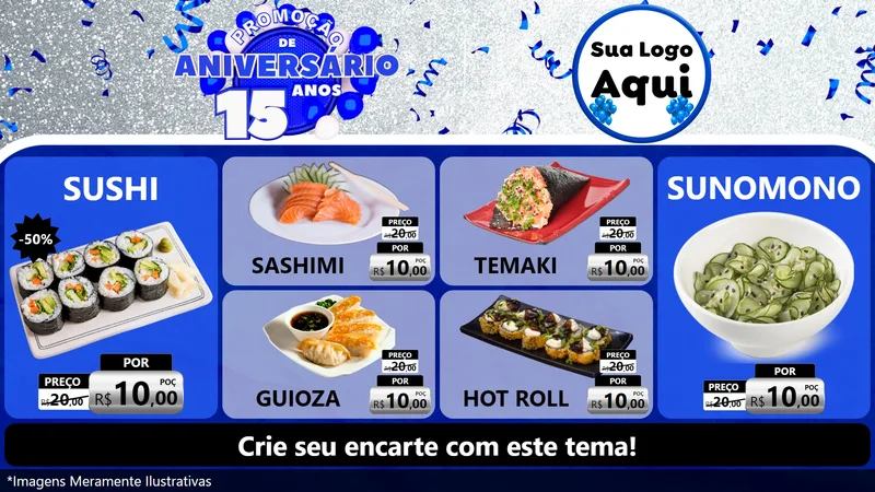 Modelo de TV para TV Horizontal com o tema Promoção de Aniversário - 15 Anos para Comida japonesa