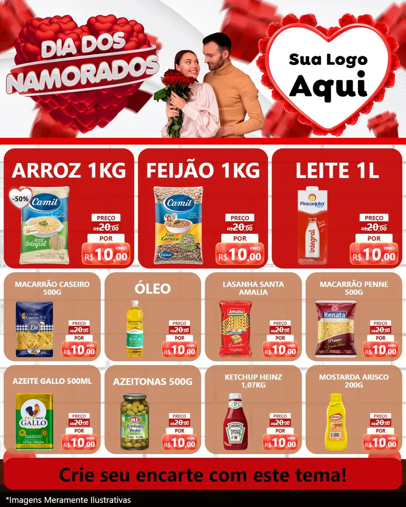 Modelo de Rede Social para Feed Instagram com o tema Dia dos Namorados para Supermercado