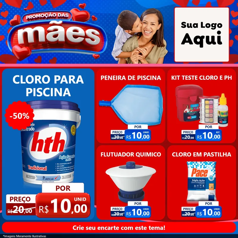Modelo de Rede Social para Feed Facebook com o tema Promoção das Mães para Produtos para Piscina