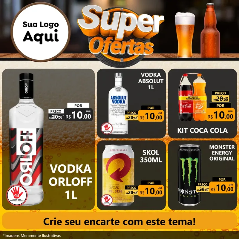 Modelo de Rede Social para Feed Facebook com o tema Super Ofertas - Adega / Bebidas para Distribuidora de bebidas
