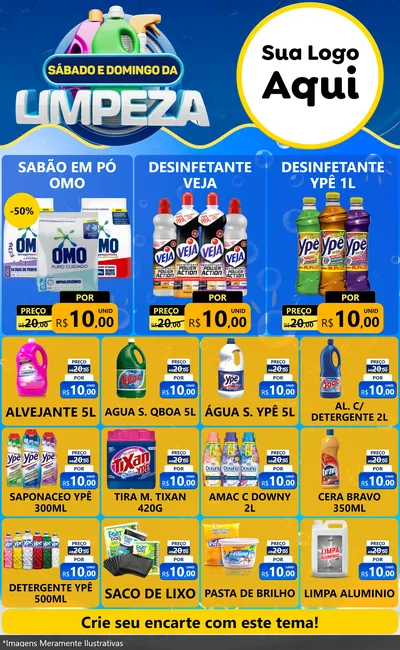 Modelo de Encarte para Encarte Grande com o tema Sábado e Domingo da Limpeza para Produtos de Limpeza
