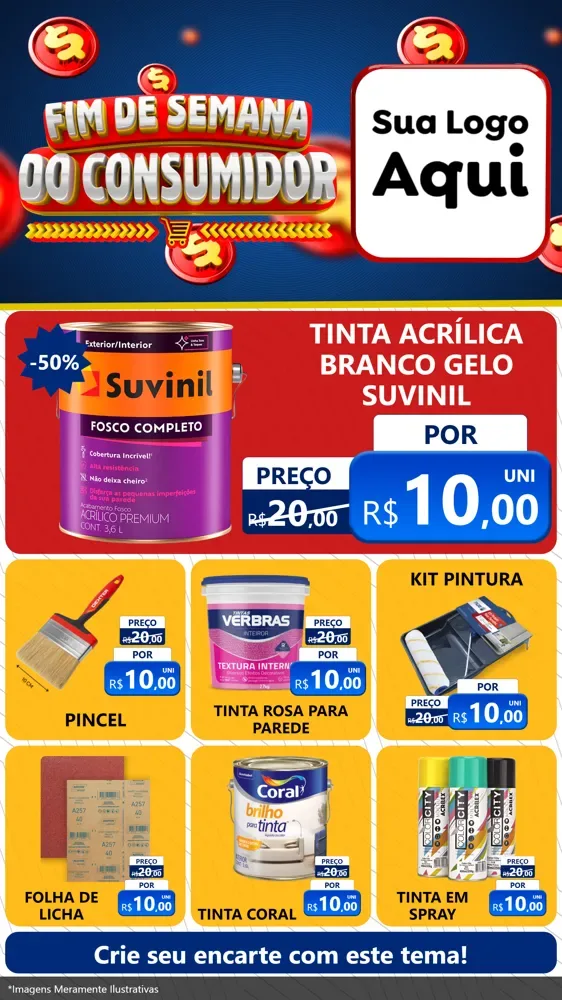 Modelo de Rede Social para Stories com o tema Fim de Semana do Consumidor para Tintas e Ferramentas