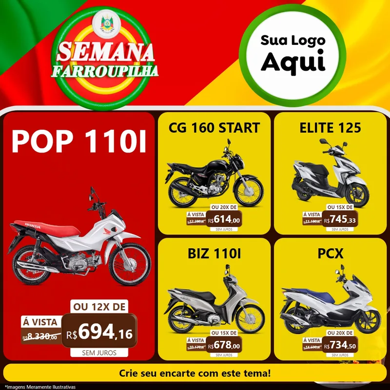 Modelo de Rede Social para Feed Facebook com o tema Semana Farroupilha para Concessionaria de Motos