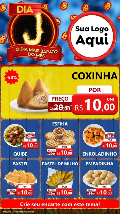 Modelo de Rede Social para Stories com o tema Dia J - O Dia Mais Barato Do Mês para Salgadaria