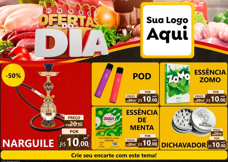 Modelo de Encarte para Encarte A4 Horizontal com o tema Ofertas do Dia para Tabacaria
