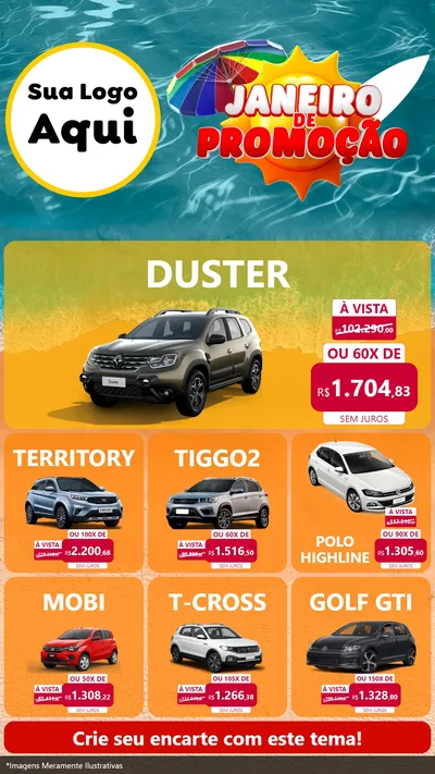 Modelo de Rede Social para Stories com o tema Janeiro de Promoção para Concessionaria de Carros