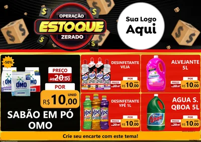 Modelo de Encarte para Encarte A4 Horizontal com o tema Operação Estoque Zerado para Produtos de Limpeza