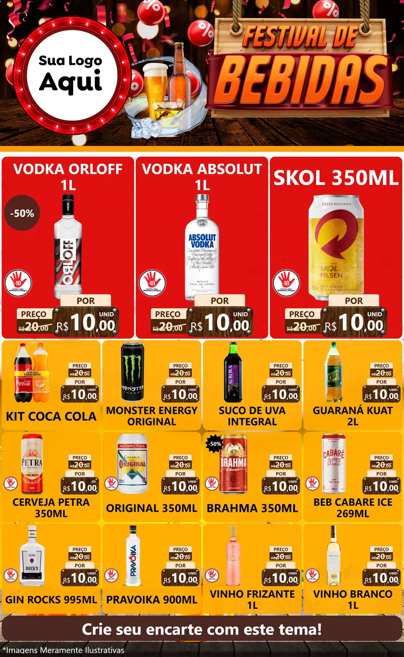 Modelo de Encarte para Encarte Grande com o tema Festival de Bebidas para Distribuidora de bebidas