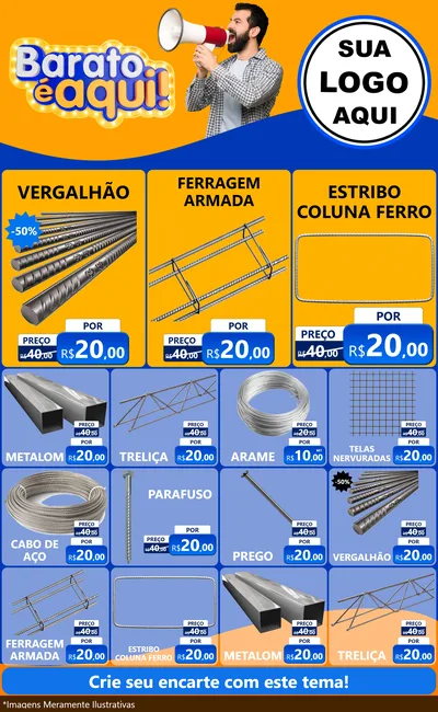 Modelo de Encarte para Encarte Grande com o tema Barato é aqui para Ferragens