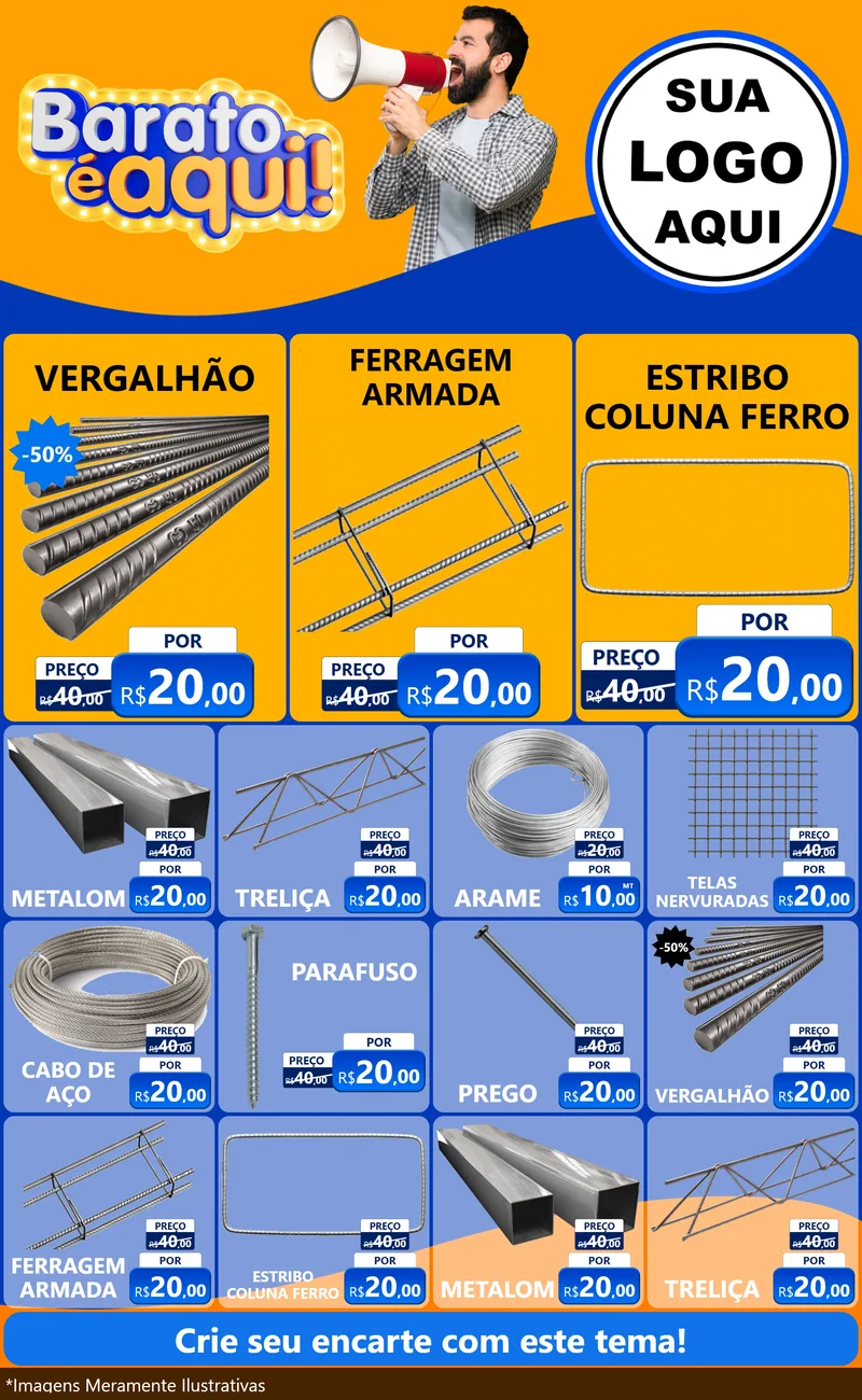 Modelo de Encarte para Encarte Grande com o tema Barato é aqui para Ferragens